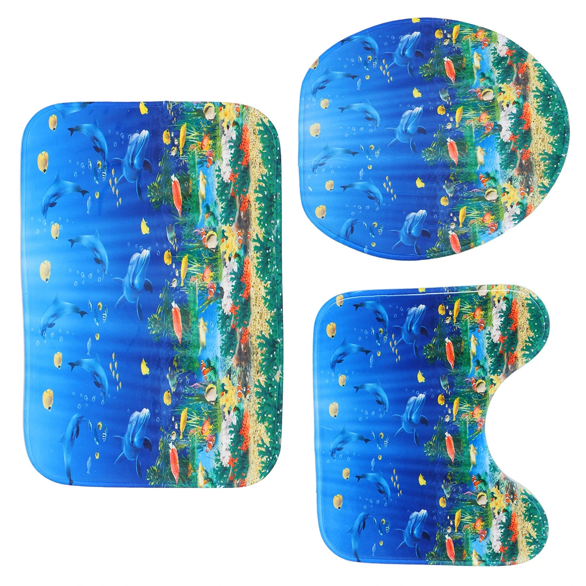 3 Pcs Fashion Printed Bath Rugs Floor Bath Mat Toilet Lid Cover Non-Slip Waterproof Bathroom Carpet