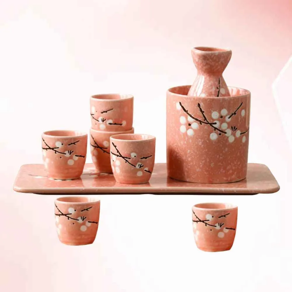 1 Set of Japanese Style Sake Set Sake Cup Sake Bottle Cup Ceramic Sake Warm Pot Pink