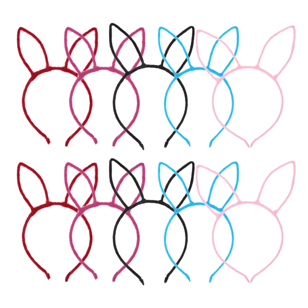 10pcs Plush Rabbit Ear Headbands Adorable Hair Hoops Hair Accessories for Kids Girls (Mixed Color)