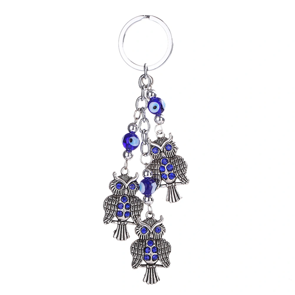 Creative Diamond-encrusted Key Ring Little Owls Shaped Charm Keychain Bag Pendant Jewelry Accessories Car Decoration (Blue)