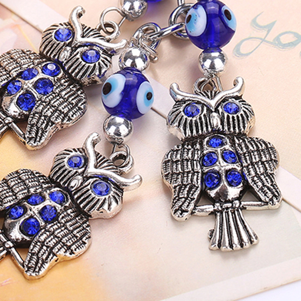 Creative Diamond-encrusted Key Ring Little Owls Shaped Charm Keychain Bag Pendant Jewelry Accessories Car Decoration (Blue)