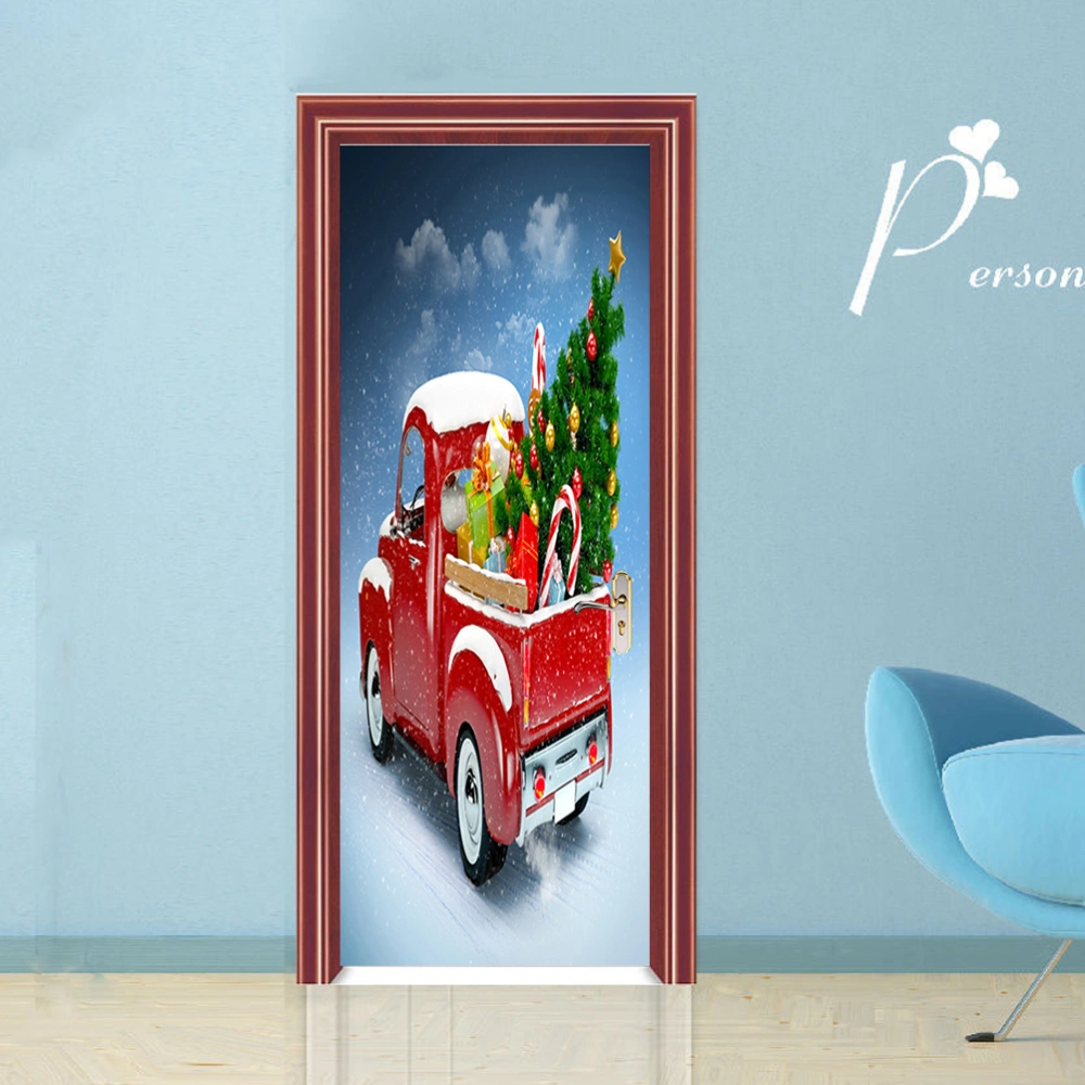 Christmas Themed Door Stickers Self Adhesive Removable Door Wall Mural Wallpaper for Living Room Bedroom (Christmas 34)