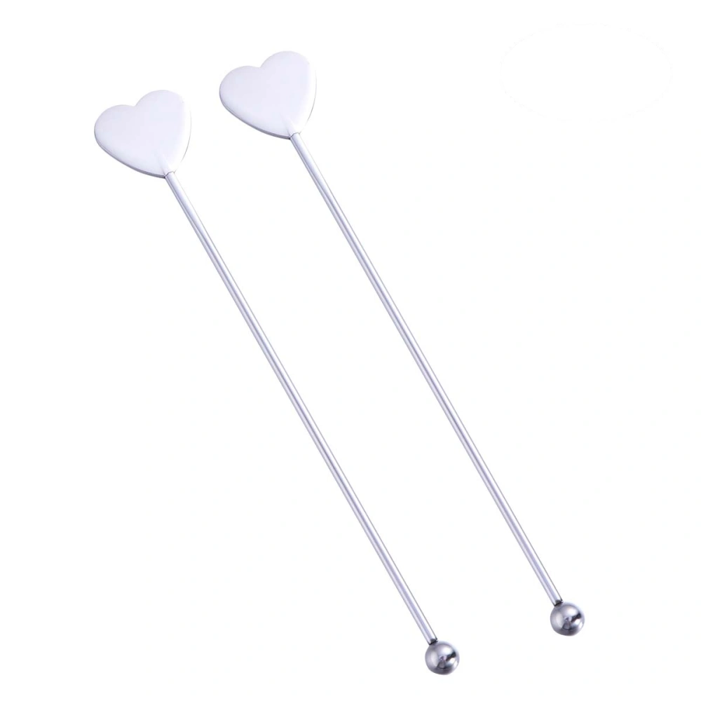 5 Pcs Stainless Steel Heart-shaped and Round Bead Cocktail Pick Set Fruit Stick Martini Picks(Silver)