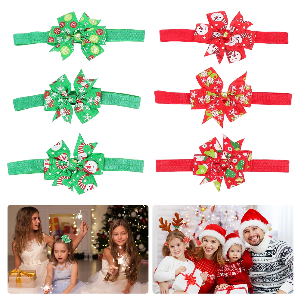 6pcs Christmas Headband Adorable Bow Hairband Xmas Party Hair Accessories