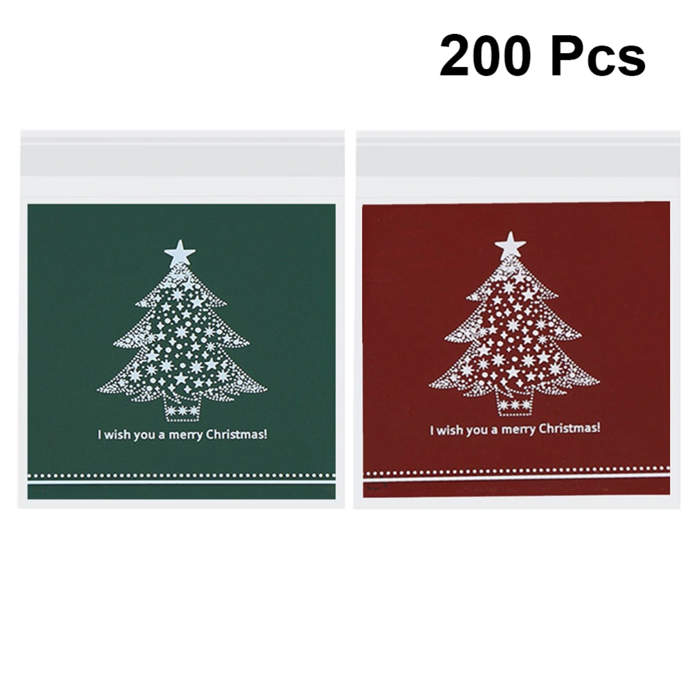 200pcs Christmas Tree Candy Bags Printing Cookie Packing Bags Disposable Biscuit Wrappers for Home Shop