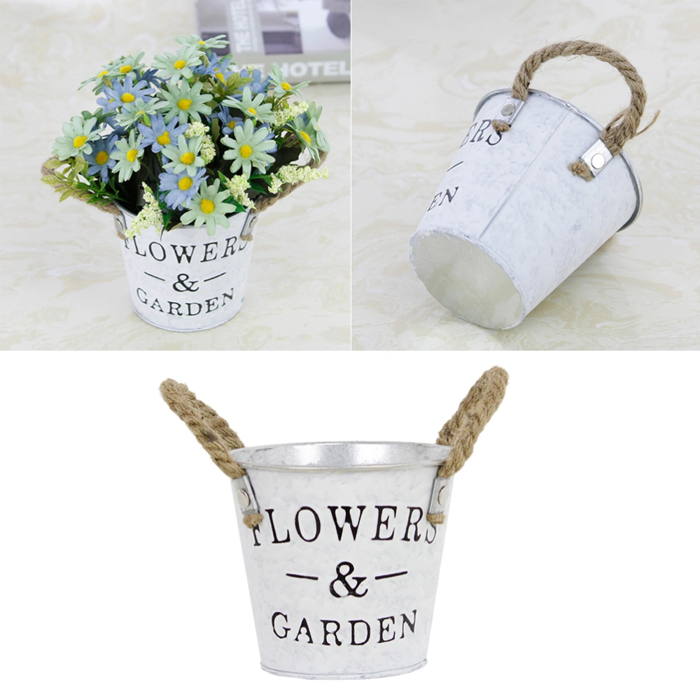 3pcs Iron Flower Vase Pastoral Flower Bucket Alphabet Design Flower Pot Desktop Ornament (11.5x11.5x10.5cm, Grey and White)