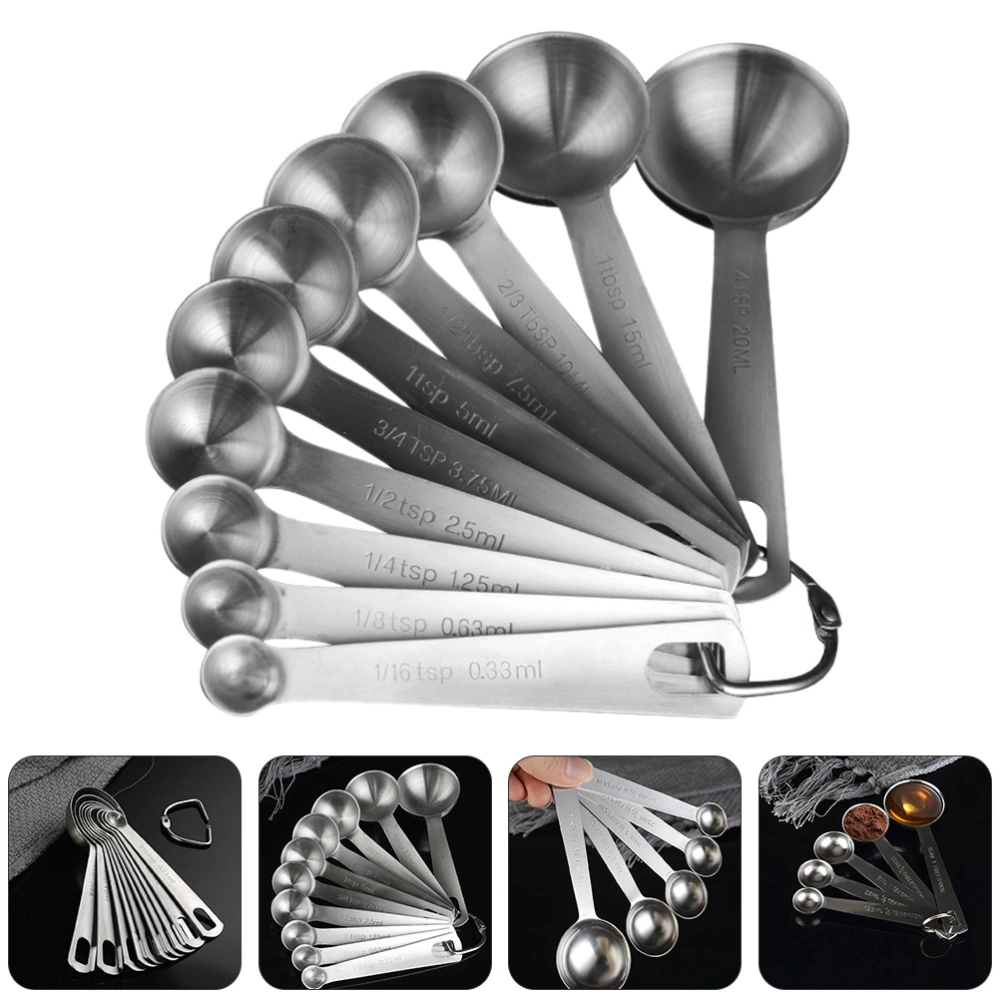 1 Set 10 Pcs Stainless Steel Measuring Spoons Baking Measuring Spoons (Silver)