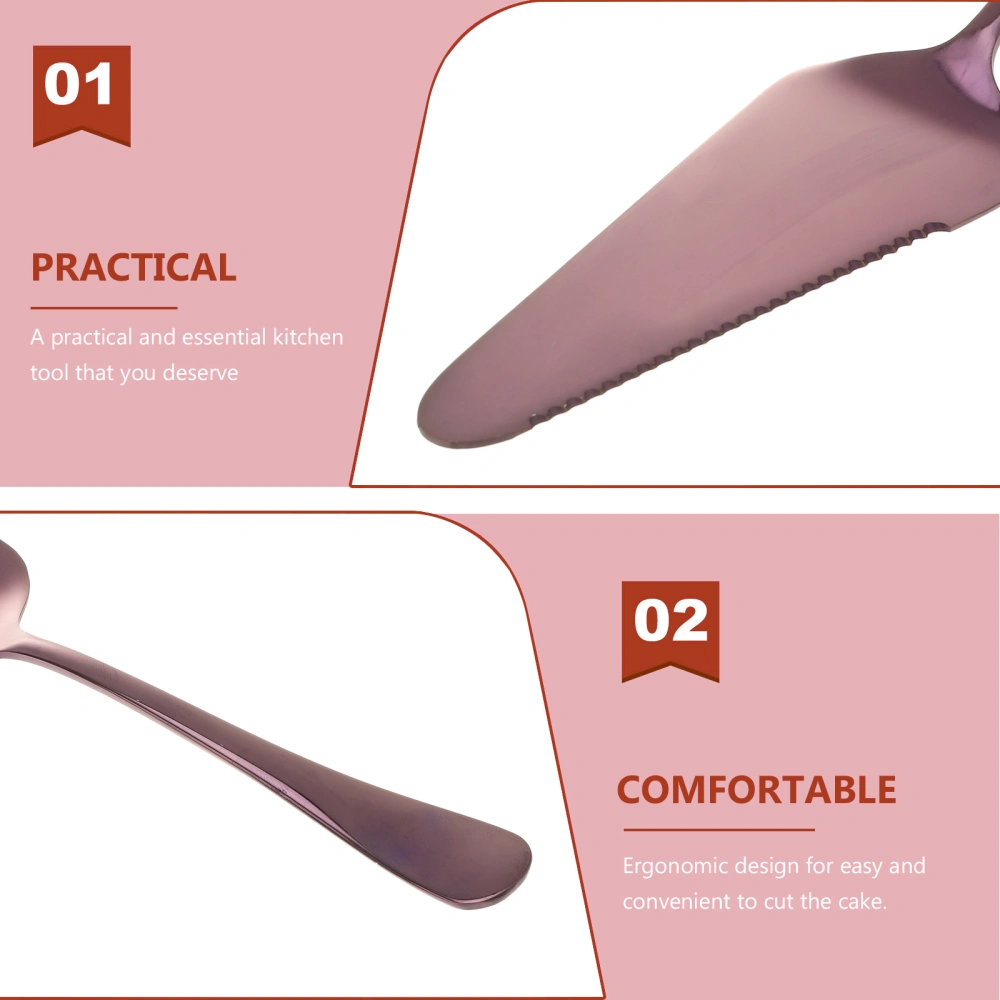 Simple Stainless Steel Serrated Cake Shovel Baking Tool Pizza Cheese Cream Shovel for Kitchen (Purple)