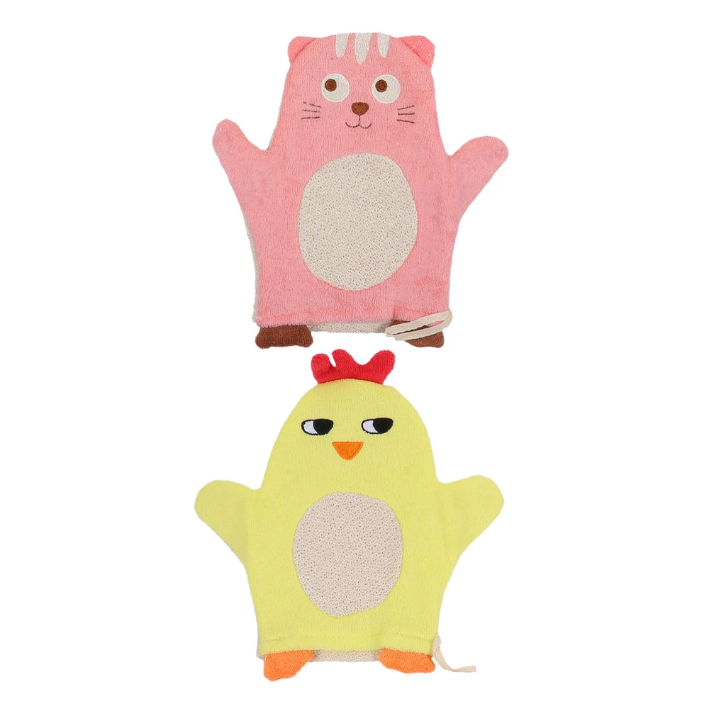 2Pcs Baby Bath Mitt Cartoon Shower Gloves for Baby Animals Design Bath Mitt