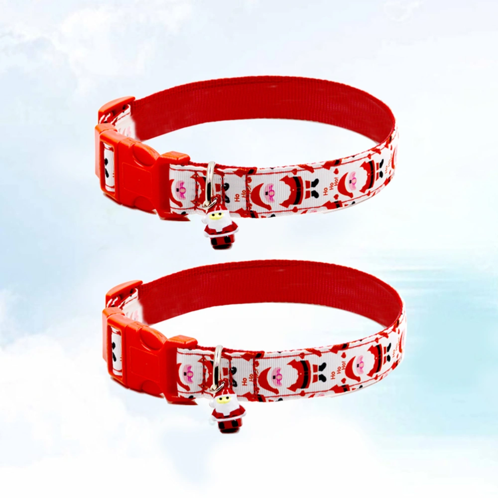 2pcs Christmas Pet Dog Cat Collar Santa Claus Printed Collars For Small Dogs Pupply Pet Supplies Nylon Adjustable Necklaces - Size S