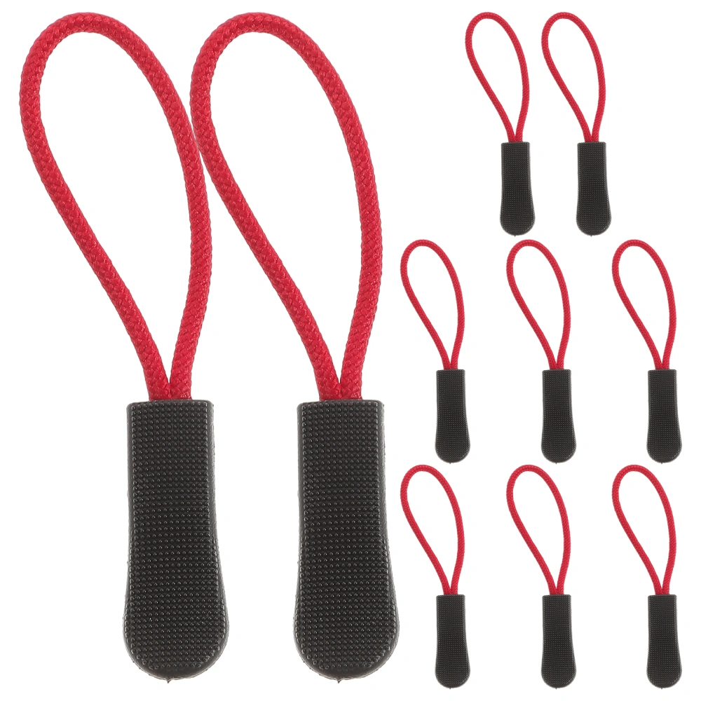 10pcs Zip Tags Cord Pulls Zipper Extension Zip Slider Replacement (Red)