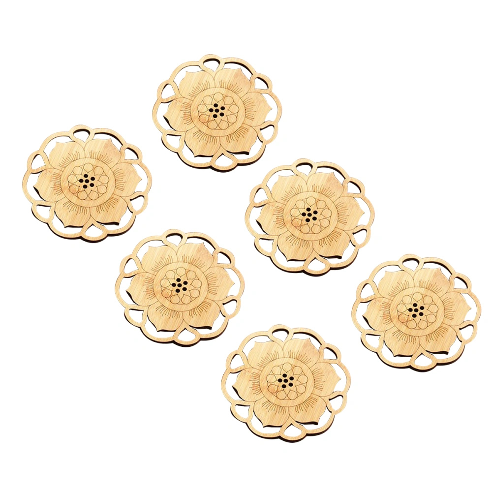 6pcs Rustic Vintage Coasters Bamboo Cup Pads Coffee Drink Teacup Mat Table Decoration for Home Kitchen Cafe (Six Lotus Leaves)