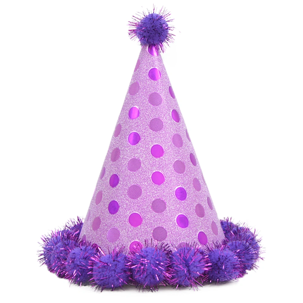 Birthday Paper Hat Shiny Plush Balls Party Supplies (Purple)