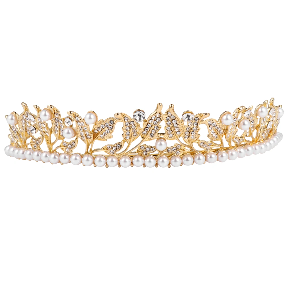 Alloy Pearl Leaf Crown Rhinestone Crown Bridal Headdress Hair Accessories