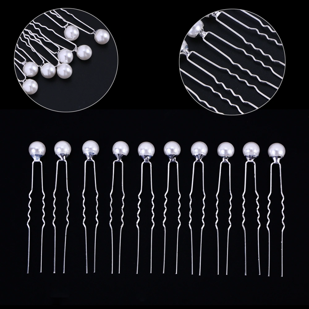 10pcs Bridal Pearl Hairpin U Shaped Beaded Hair Clip for Wedding Hair Jewelry Decoration (White)