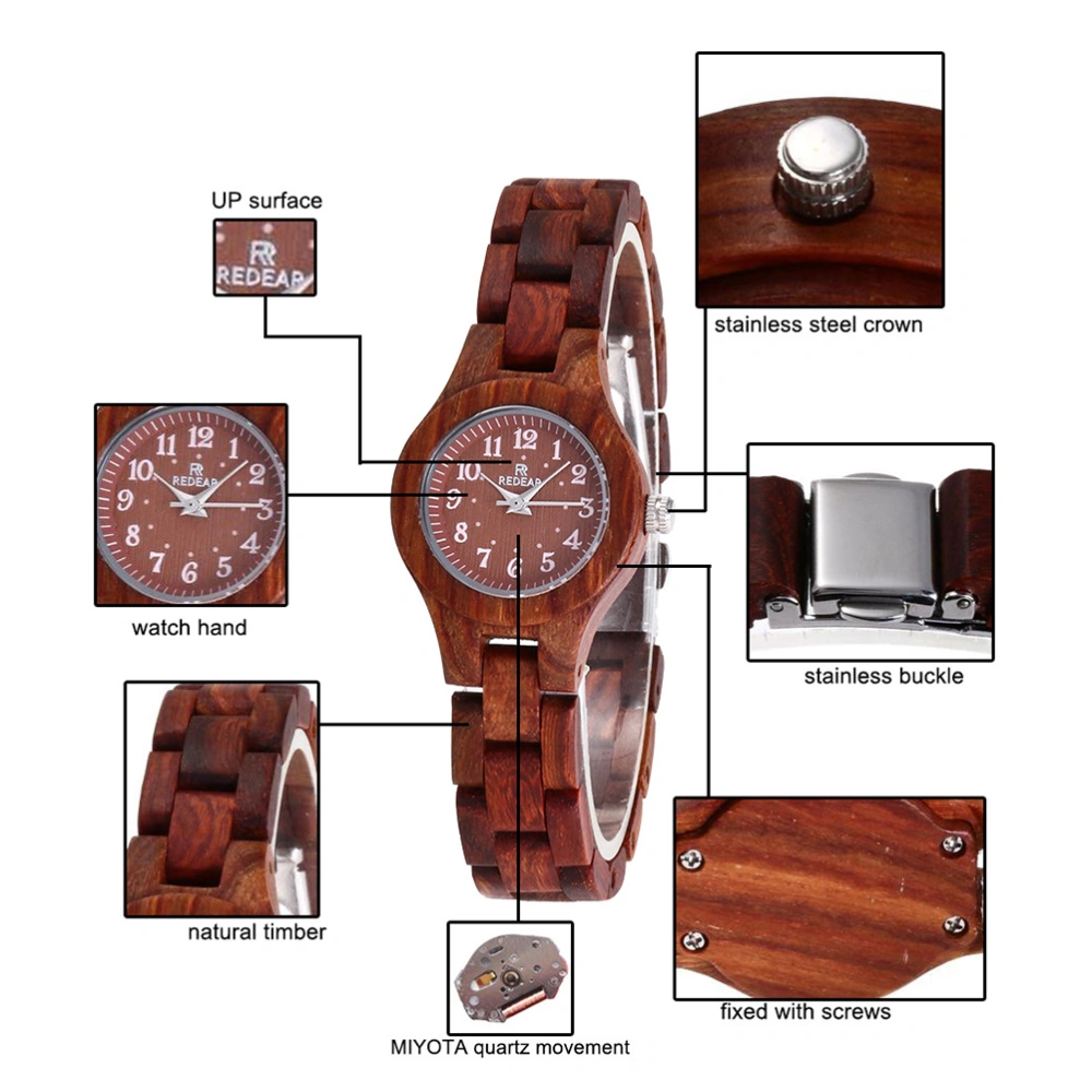 1pc Zebrano Watch Elegant Vintage Wooden Wrist Watch Birthday Gift for Women Lady