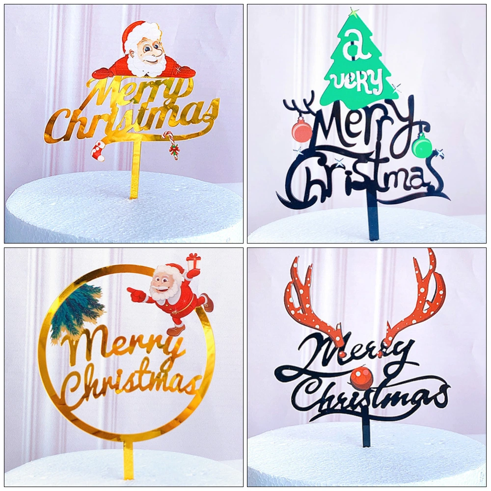 4pcs Christmas Theme Cake Topper Xmas Cake Decor Topper Acrylic Cake Topper