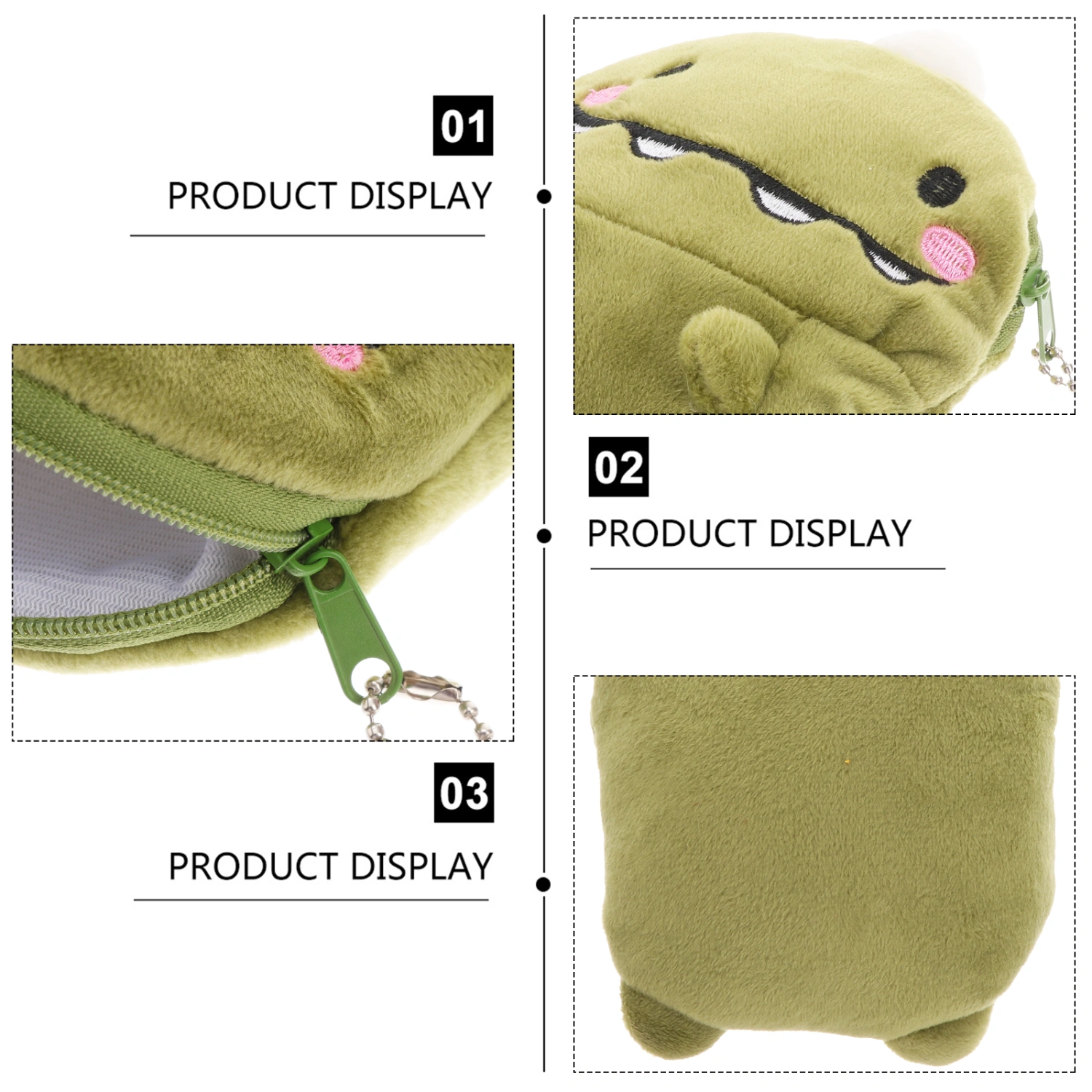 Green Dinosaur Coin Purse Plush Change Pouch Zipper Coin Holder Mini Wallet Bags for Women Girls Kids