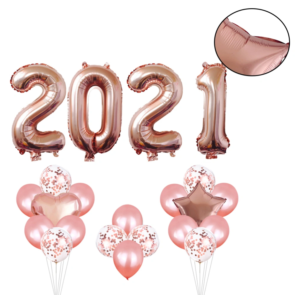 1 Set of 32 Inches 2021 Number Aluminum Foil Balloon Set Mixed Latex Balloon Bouquet Set Party Supplies (Rose Gold, Random Color for Ribbon)