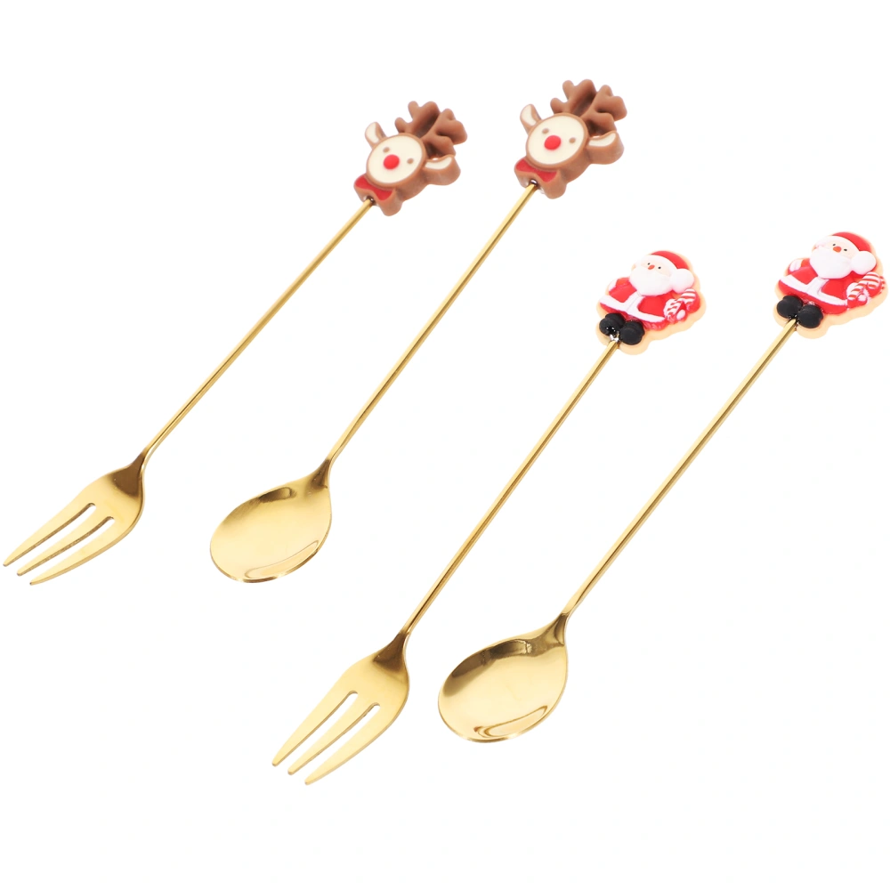 1 Set of Christmas Spoon and Fork Set  Dessert Teaspoon Christmas Cutlery Kit Party Supplies