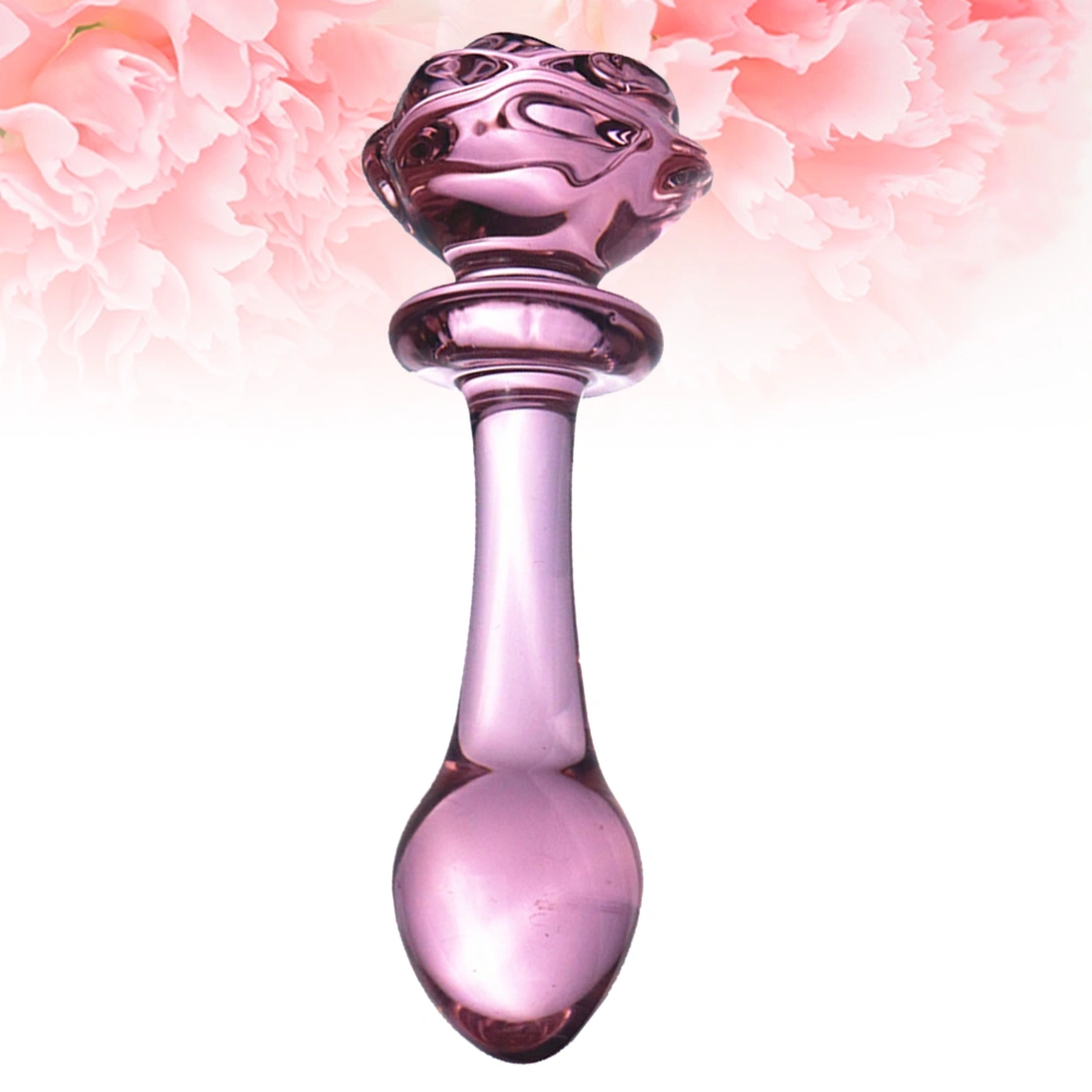 Anal Plugs Rose Glass Anal Massager Stimulation Toys Handheld Hard Anal Training Pull Beads for Adults (Pink, Large End Style)