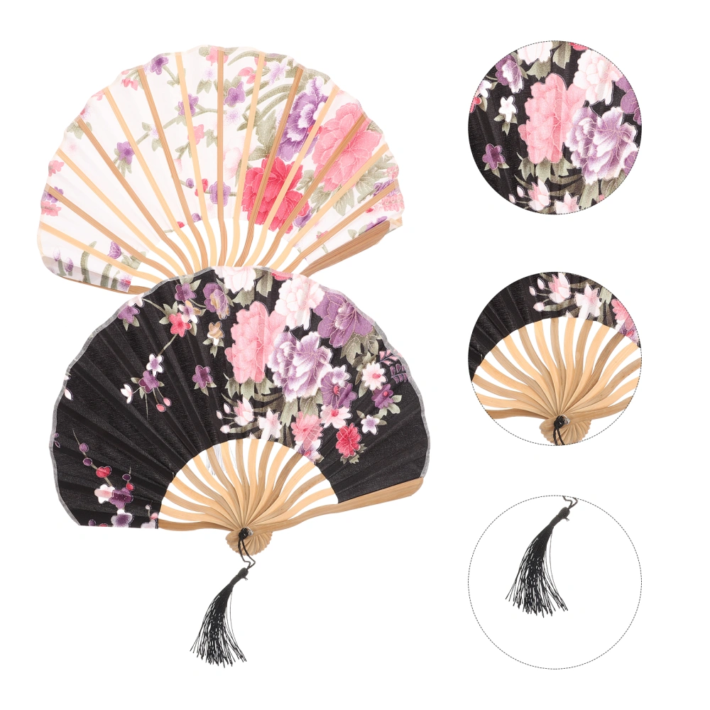 2pcs Japanese Style Fans Wood Folding Fan Dancing Handheld Fans Home Decor