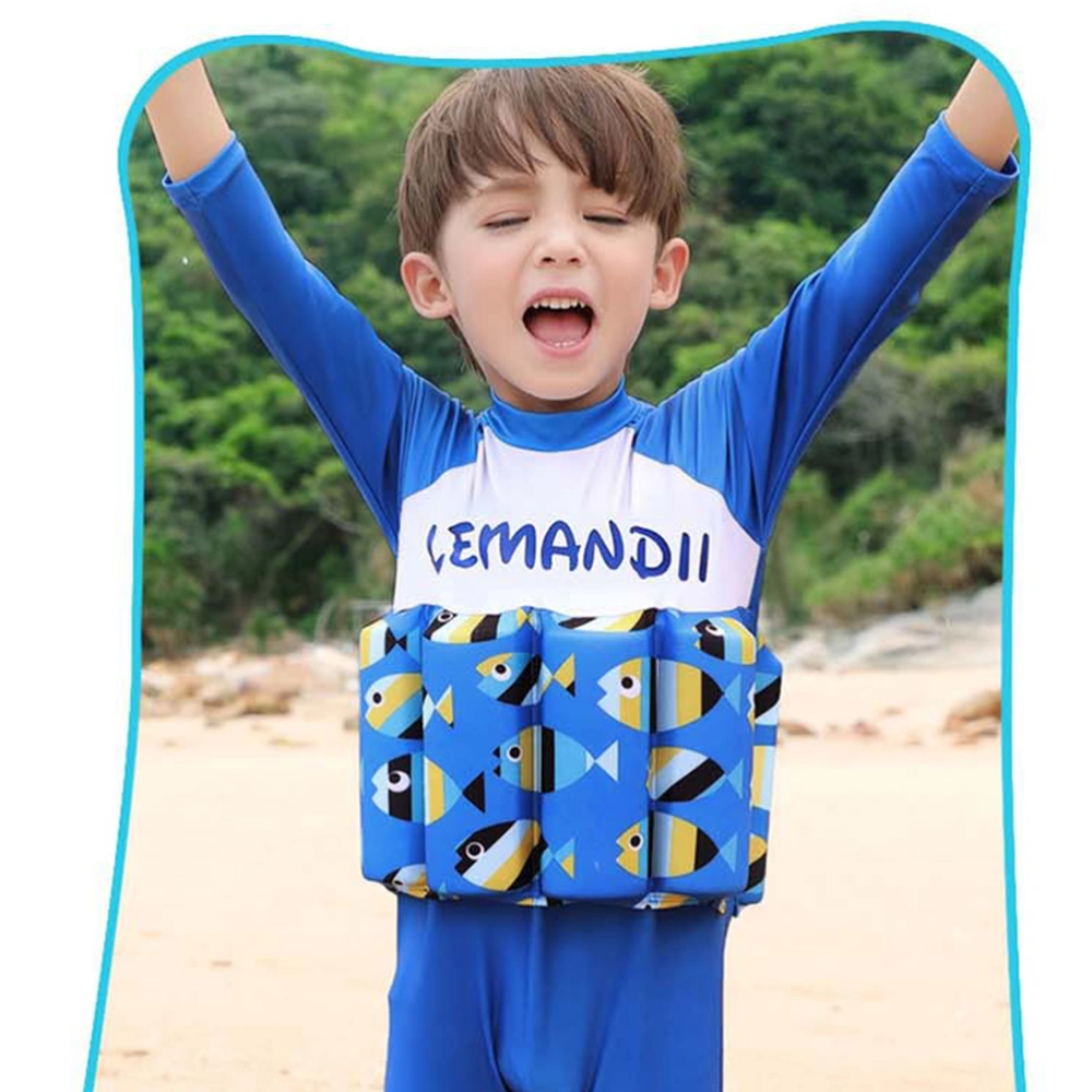 1pc Buoyant One-piece Swimsuit Swimming Clothes Baby Boys Swimsuit Bath Suits Sun Protection Swimwear Swimming Supplies (Suitable height 80-90cm Blue)