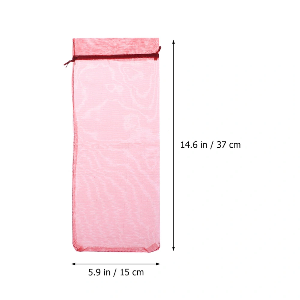 20 Pcs Drawstring Sheer Organza Wine Bottle Bag Wedding Favors Pouch Party Reusable Festive Packaging Baby Shower Wine Gift Bag (Claret, 37x15cm)