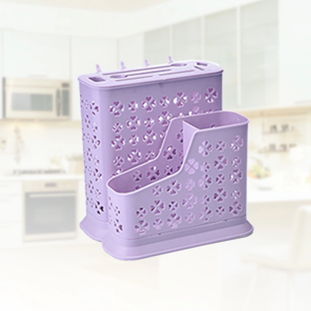 Household Plastic Hollow Chopsticks Drain Cage Multifunctional Kitchen Cutlery Storage Rack Spoon Sponge Holder (Purple)