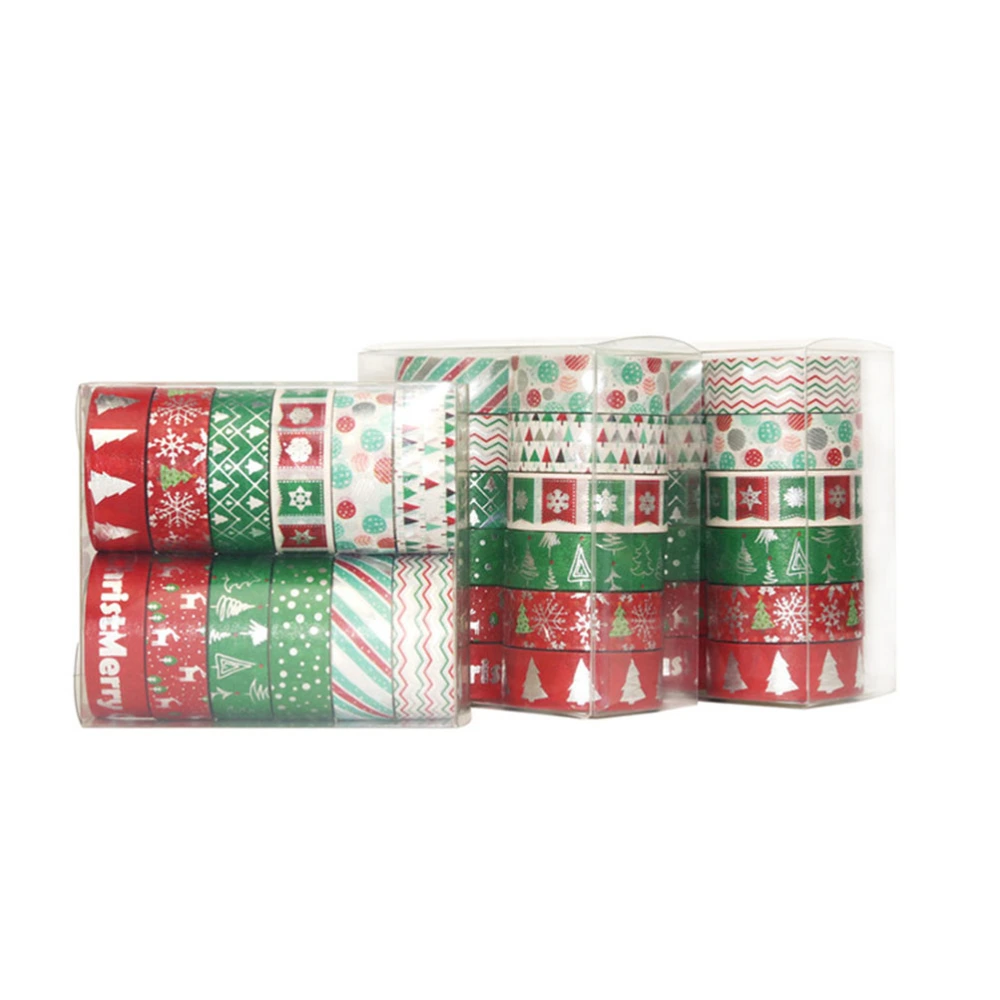 12 Rolls Christmas Washi Paper Tapes Cartoon Decorative Sticker Tapes Adhesive Gift Packaging Band DIY Craft Accessories