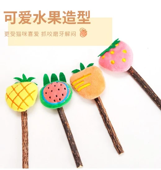 4pcs Cartoon Fruit Shape Cat Wand Interactive Cat Plaything Interesting Kitten Toy Cat Accessory