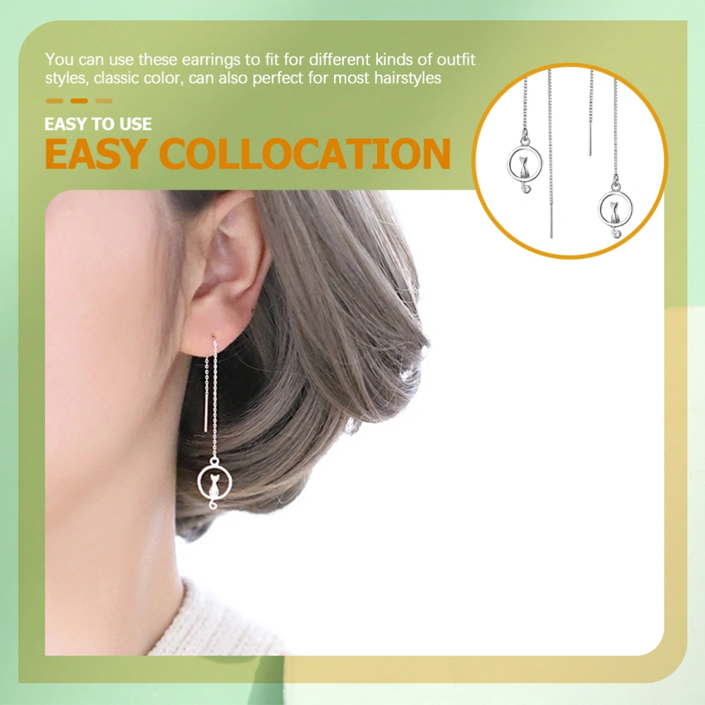 1 Pair Threader Earrings Women Chain Tassel Earrings Cat Earrings Ear Jewelries