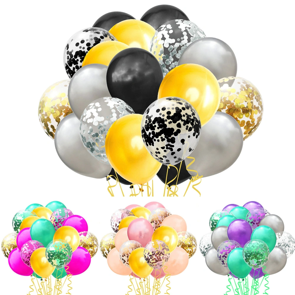 1 Set of 60PCS Latex Balloons Kit with 3PCS Ribbon Party Confetti Balloons Ornaments Set Colorful Sequins Balloon Decor Kit Festival Party Supplies Warm Party Layout Decorations for Home Wall (Black Gold Silver Series)