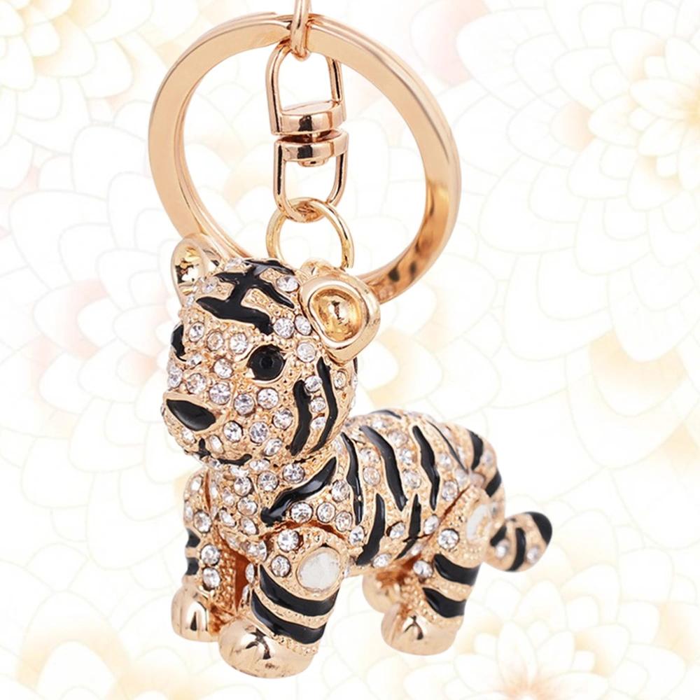 1Pc Shinning Rhinestone Inlaid Keychain Creative Lovely 3D Small Tiger Key Ring Women Handbag Pendant Hanging Ornament