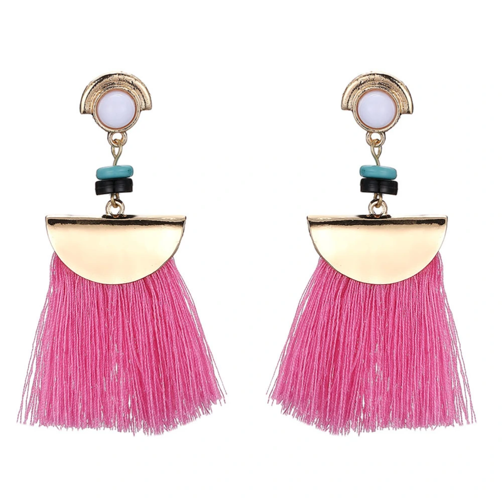 Women's Girls Elegant Jewellery Bohemia Ethnic Tassels Dangle Stud Earrings Eardrop (Pink)