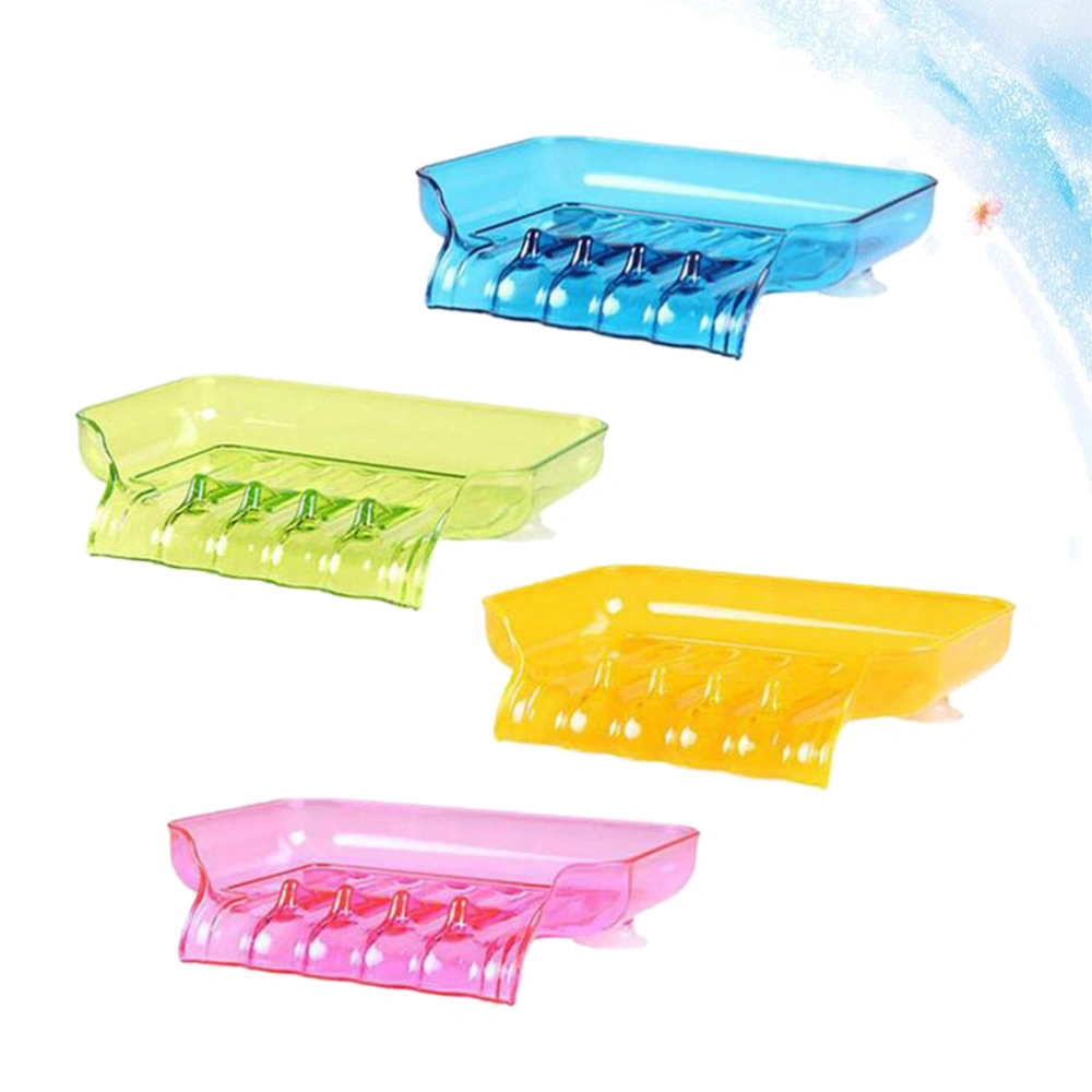 4PCS Suction Cup Soap Dish Waterfall Draining Soap Holder Soap Basket for Bathroom Kitchen Use Random Color