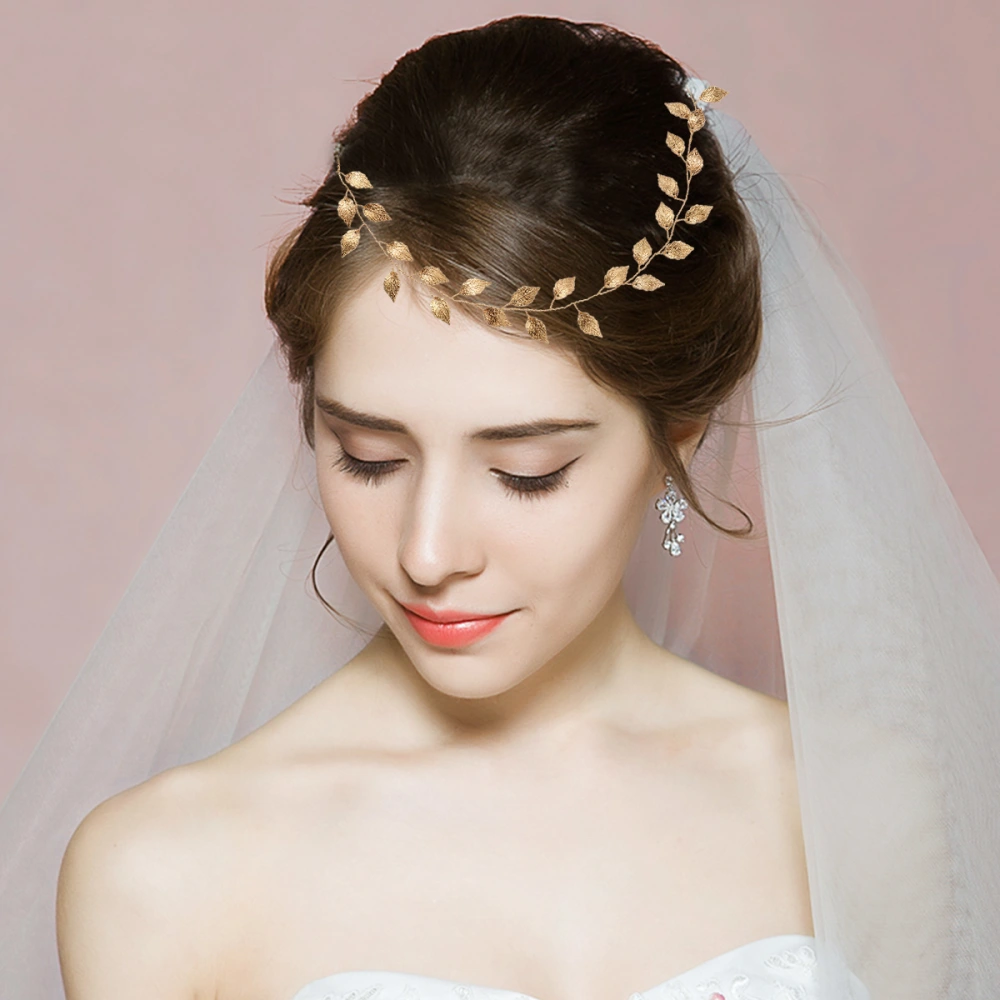 1pc Hair Chain Leaf Deisgn Hair Wedding Headwear Party Headdress for Bride Girls Women Golden