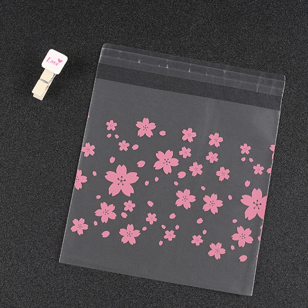 100pcs Matte Flower Pattern Plastic Bag Transparent Gift Bags Self-adhesive Seal Pouch for Candy Cookie Dessert Packaging (Pink)