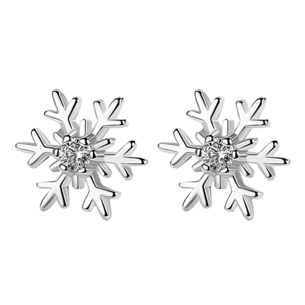 Women Earrings Christmas Gift Elegant Simple Snowflake Pattern Ear Rings Jewelry Decor for Daily Party (White Diamond - Silver)