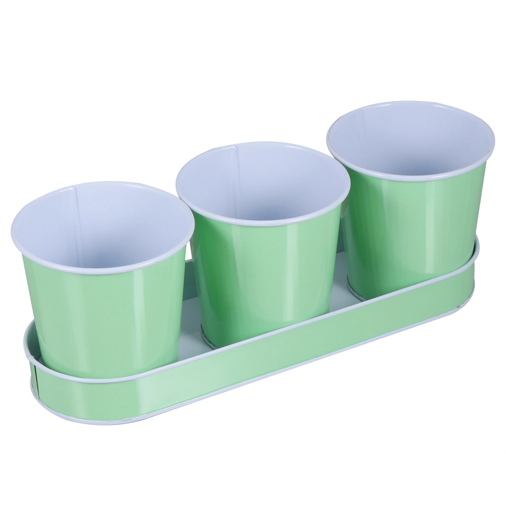 3pcs Succulent Flower Pot Mini Bonsai Flower Pot Iron Flower Pot with Tray