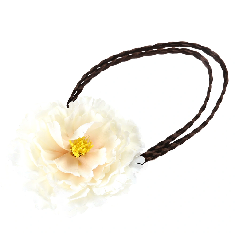 Fashionable Bohemian Peony Flower Braided Hairband Floral Garland Hair Headbands (Cream)