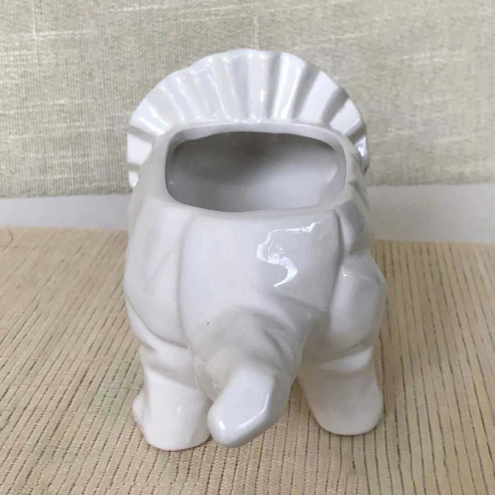 1PC Fleshy Flower Pot Ceramics Triceratops Shape Flowerpot Succulent Container Desktop Adornment (White)