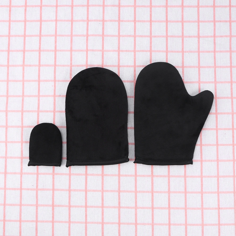 2pcs Self Tanning Mitt Makeup Use Oil SPA Sunscreen Flocking Gloves Sponge Gloves Sun Tanning Thumb Suits （Black）