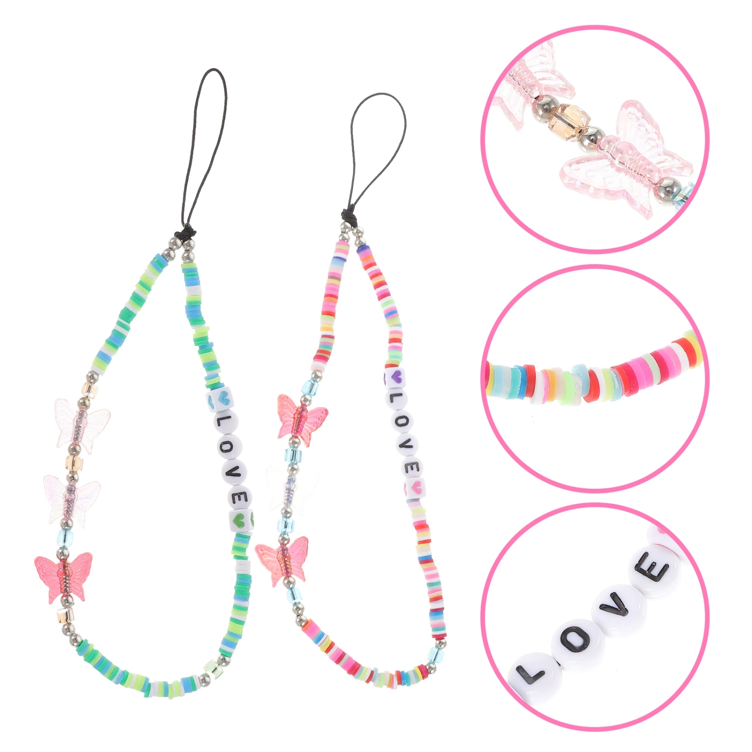 2pcs Colorful Beaded Phone Charm Lanyards Phone Hanging Charms Wrist Straps