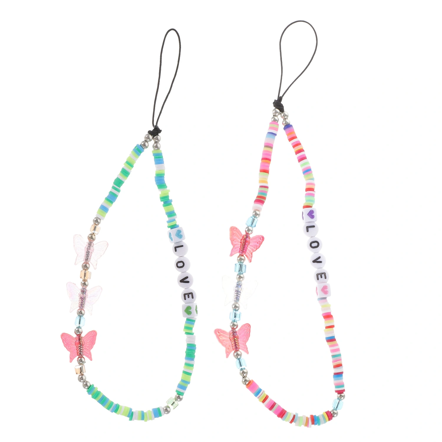 2pcs Colorful Beaded Phone Charm Lanyards Phone Hanging Charms Wrist Straps