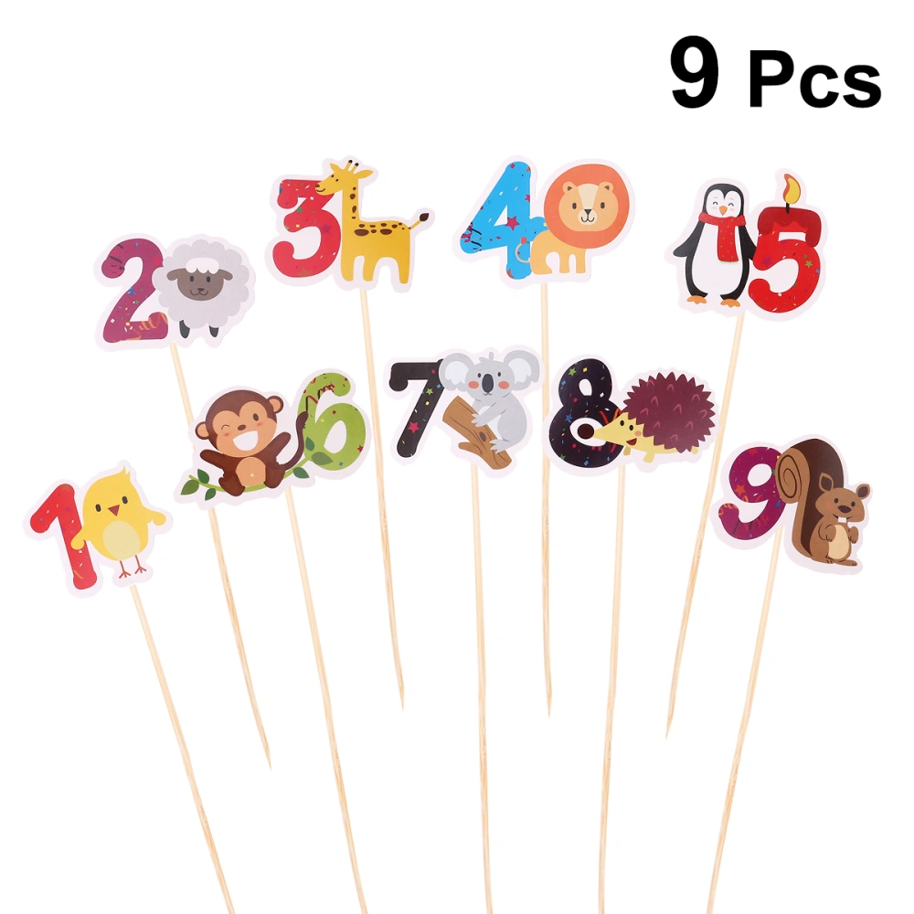 9PCS Practical Children's Birthday Party Number Cartoon Style Animal Cake Decoration