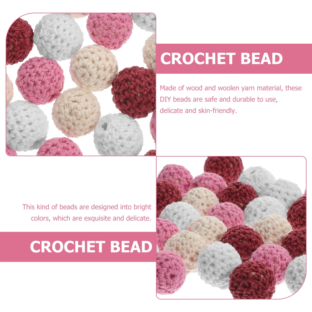 32pcs Wooden Crochet Covered Beads Handmade Crochet Yarn Ball Beads for DIY Jewelry