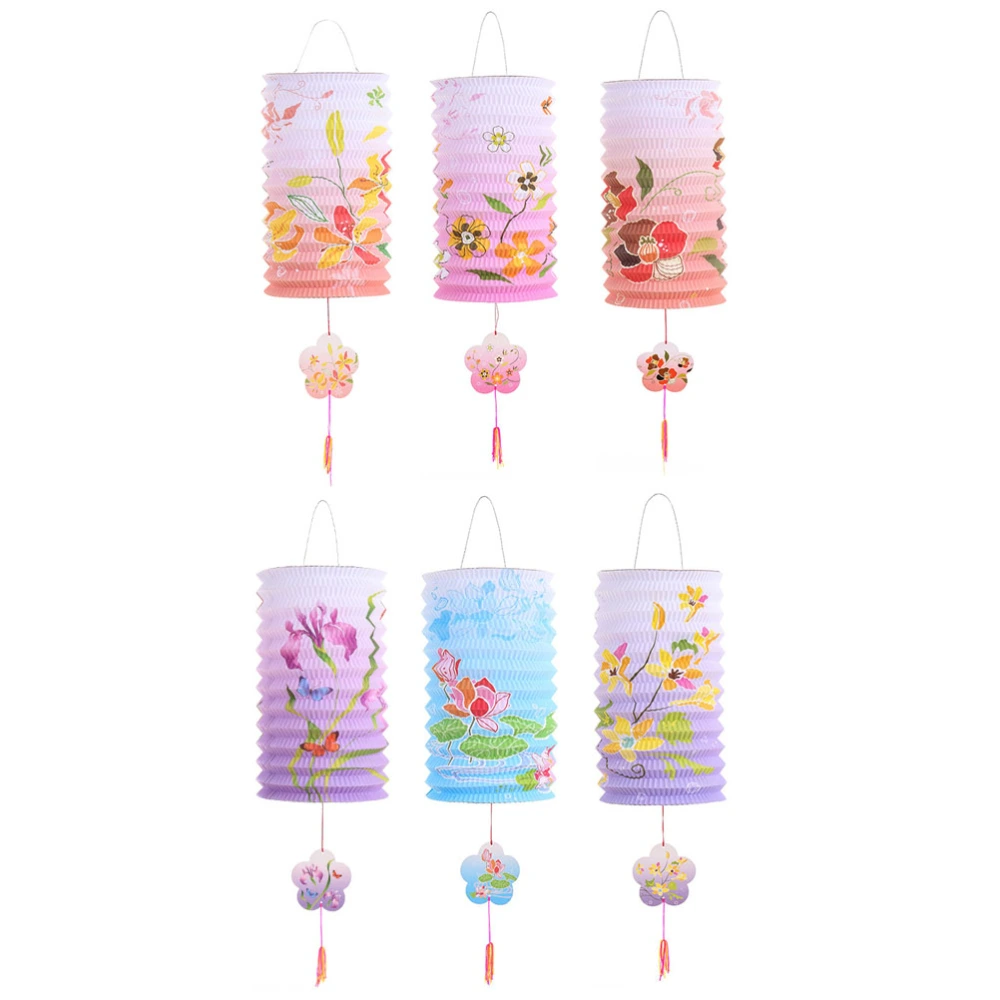 6 Pcs Portable Chinese Style Lanterns Column Design Colored Paper Lantern Hanging Festival Lantern Party Supplies (Random Style)