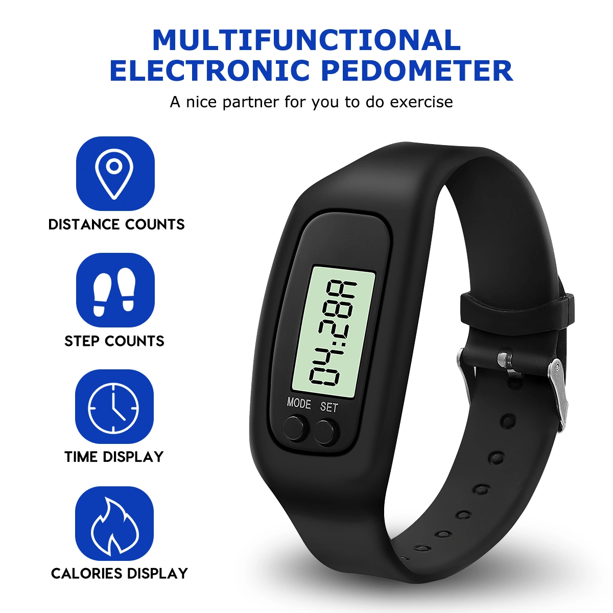 NICERIO 2pcs Men Women Electronic Watch Digital LCD Pedometer Run Step Walking Distance Calorie Counter Watch Bracelet (Black)