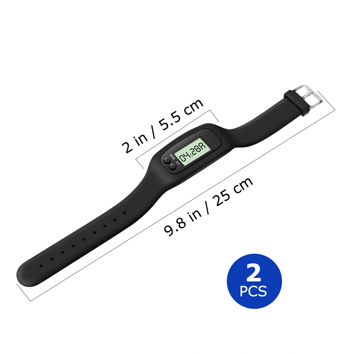NICERIO 2pcs Men Women Electronic Watch Digital LCD Pedometer Run Step Walking Distance Calorie Counter Watch Bracelet (Black)